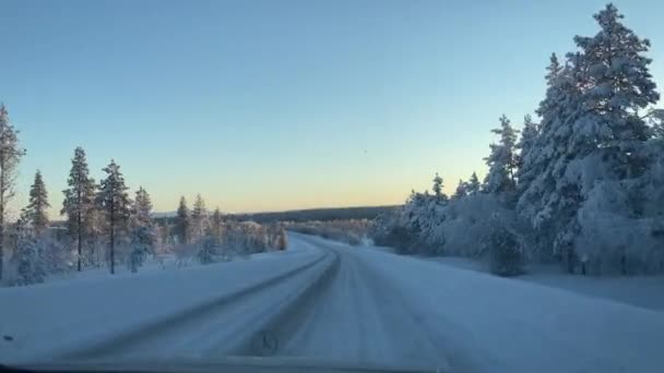 Winterstraße Hetta Enontekio Lappland Finnland — Stockvideo