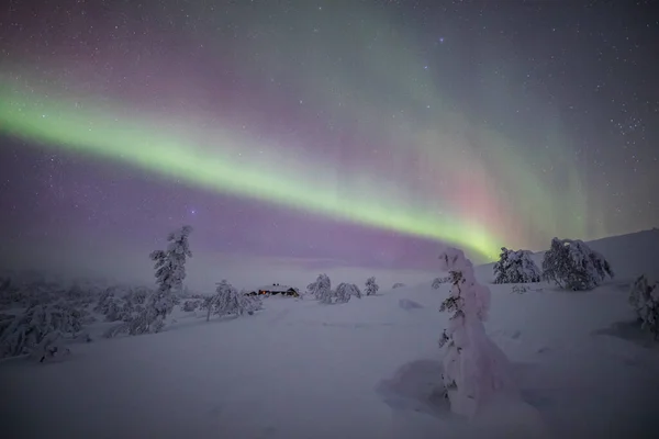 Lumini Nordice Parcul Național Pallas Yllastunturi Laponia Nordul Finlandei — Fotografie, imagine de stoc