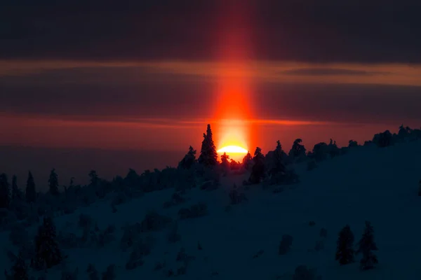 Winter Sunset Pallas Yllastunturi National Park Lapland Northern Finland — Foto de Stock