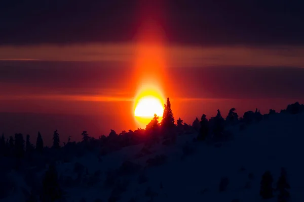 stock image Winter sunset in Pallas Yllastunturi National Park, Lapland, northern Finland.