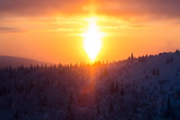 Winter Sunset Pallas Yllastunturi National Park Lapland Northern Finland — Foto Stock
