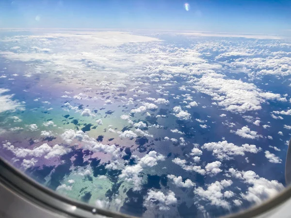 Політ Літака Крило Літака Літає Над Хмарами Морем Пальмі Канарські — стокове фото