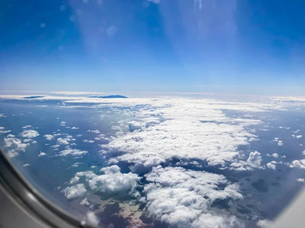 비행기 스페인 카나리아 제도의 라팔마에 비행기 비행기 창문에서 바라본 — 스톡 사진