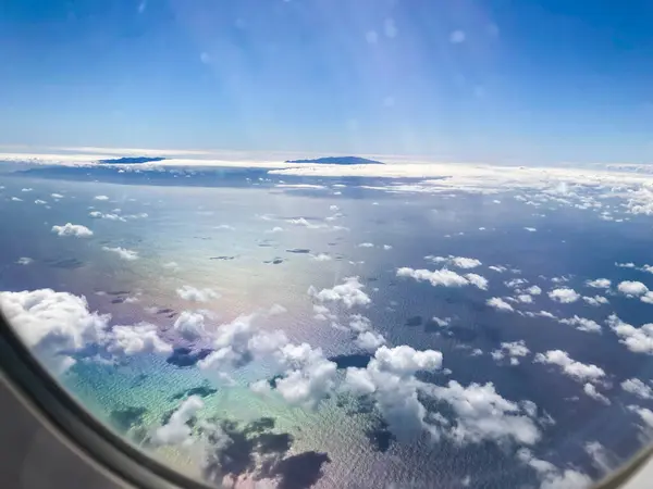 비행기 스페인 카나리아 제도의 라팔마에 비행기 비행기 창문에서 바라본 — 스톡 사진