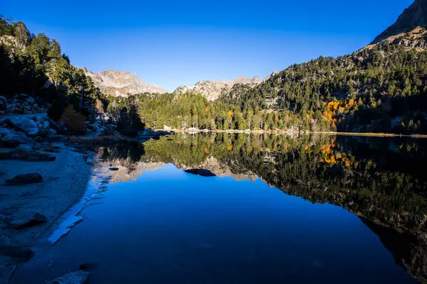 Осенний Пейзаж Aiguestortes Национальный Парк Сан Мауричи Пиренеи Испания — стоковое фото