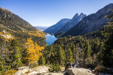 Sonbahar manzarası, Aiguestortes ve Sant Maurici Ulusal Parkı, Pireneler, İspanya