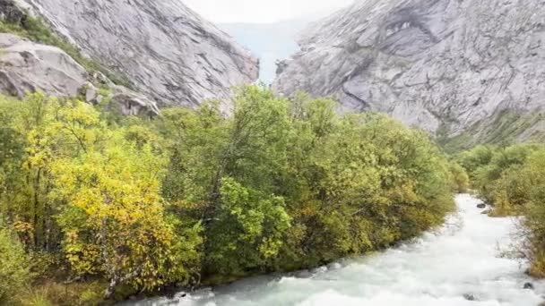 Scene Very Rainy Day Briksdal Glacier Valley Norway — Stock Video