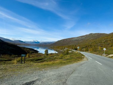 Norveç 'in güneyinde Trondheim' dan Oslo yoluna sonbahar yolu