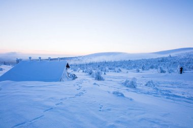 Pallas Yllastunturi Milli Parkı, Laponya, Finlandiya 'da kayak gezisi