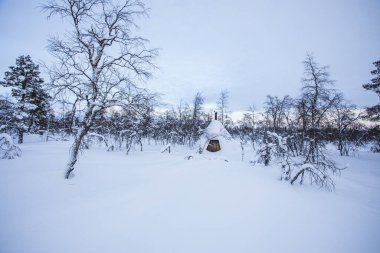 Pallas Yllastunturi Milli Parkı, Laponya, Finlandiya 'da kayak gezisi