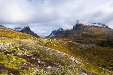 Norveç 'in güneyindeki Trollstigen yolunda sonbahar manzarası