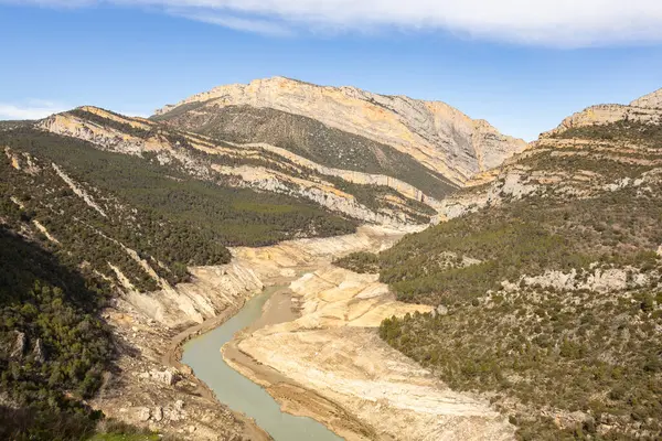 Nedostatek Vody Canelles Reservoir Bažina Velmi Nízké Hladině Vody Kvůli Stock Snímky