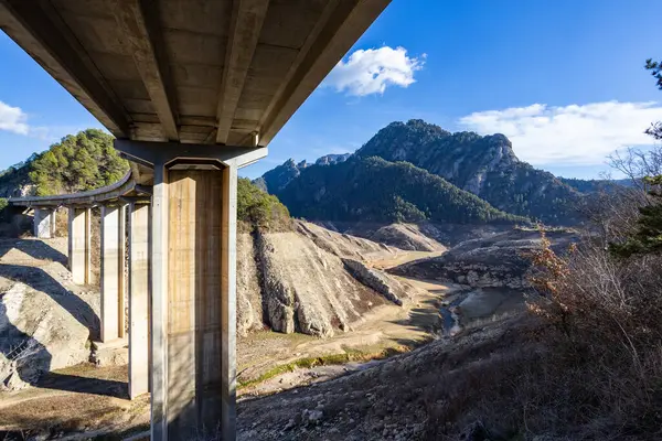 Nedostatek Vody Llosa Del Cavall Reservoir Bažina Velmi Nízké Hladině Stock Obrázky