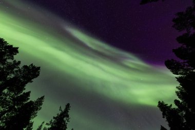 İsveç 'in Kiruna kentindeki kuzey ışıkları Eylül ayında sakin suları yıldızlar ve ormanlarla yansıtıyor..