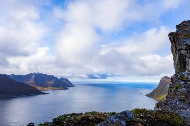 Stunning autumn landscape of Segla Mountain in Senja Island, Norway, with dramatic cliffs and fjords. clipart