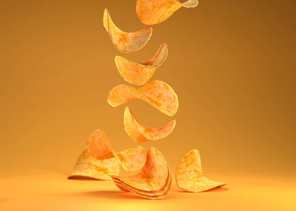 오렌지 배경에 감자칩 — 스톡 사진