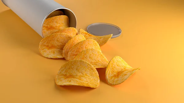 오렌지 배경에는 맛있는 칩닫기 렌더링 — 스톡 사진