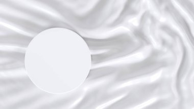 3 boyutlu görüntüleme. Beyaz saten kumaşlar üzerinde ürün sergisi için beyaz podyumun üst görüntüsü.