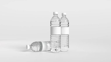 Beyaz arka planda izole edilmiş 3 boyutlu plastik şişe içme suyu..