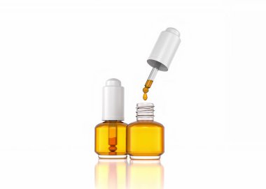 Beyaz Arkaplanda 2 şişe C vitamini sunucusu.