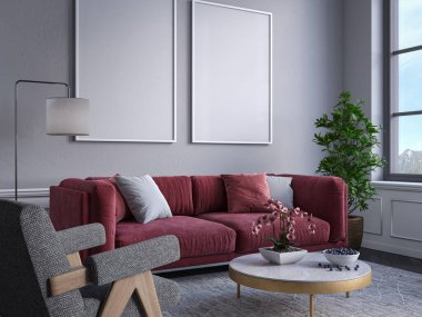 Modern dairenin iç tasarımı. İç modelleme, 3D canlandırma