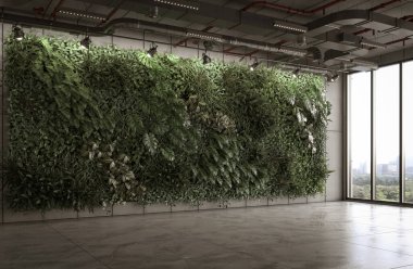 Modern iç tasarımda dikey Yeşil Duvar, 3D görüntüleme