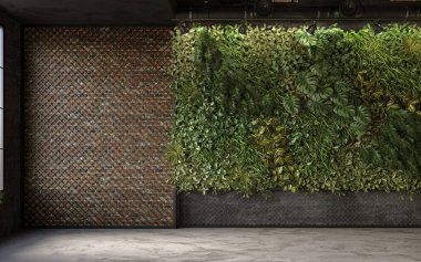 Vertical Green Wall in modern interior design, 3d render clipart