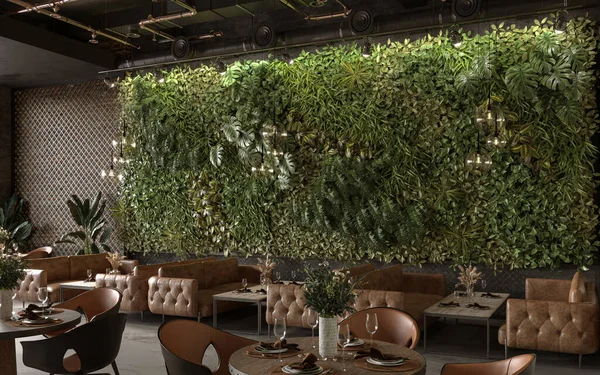 Вертикальная Зеленая Стена Современном Дизайне Интерьера Рендеринг — стоковое фото