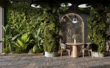 Modern iç tasarımda kemerli duvar, 3D görüntüleme