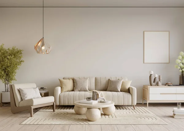 Home Interior Mock Dengan Sofa Nyaman Latar Belakang Dinding Putih — Stok Foto