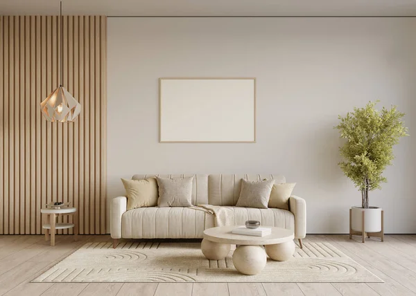Modèle Intérieur Maison Avec Canapé Confortable Sur Fond Mural Blanc — Photo