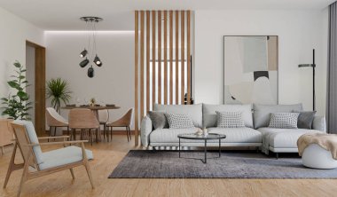 Modern dairenin iç tasarımı. Modern tasarım çözümü, 3d görüntüleme