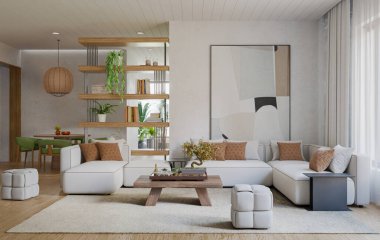 Modern dairenin iç tasarımı. Modern tasarım çözümü, 3d görüntüleme