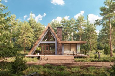 Ormandaki bir çerçeve. Dış fikirler, 3D oluşturma