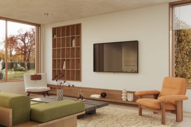 Modern dairenin çağdaş iç tasarımı. Modern tasarım çözümü, 3d görüntüleme