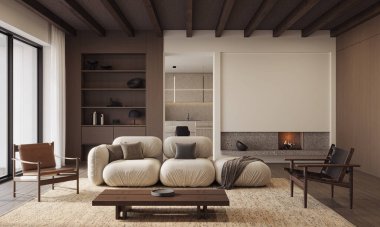 Modern dairenin çağdaş iç tasarımı. Modern tasarım çözümü, 3d görüntüleme