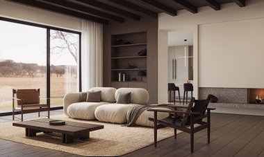 Modern dairenin çağdaş iç tasarımı. Modern tasarım çözümü, 3d görüntüleme