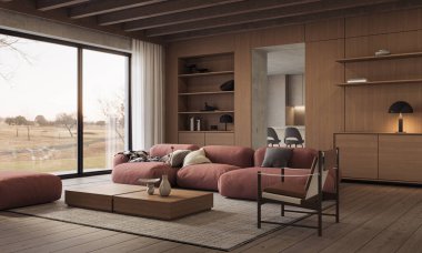 Modern dairenin çağdaş iç tasarımı. Modern tasarım çözümü, 3d görüntüleme