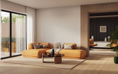 Modern dairenin çağdaş iç tasarımı. Modern tasarım çözümü, 3d görüntüleme