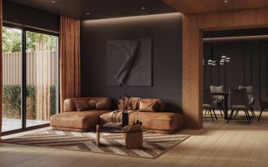 Modern dairenin çağdaş iç tasarımı. Modern tasarım çözümü, 3d görüntüleme