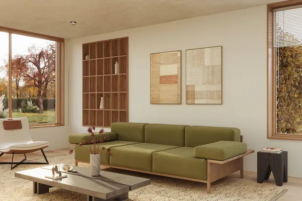 Modern dairenin çağdaş iç tasarımı. Modern tasarım çözümü, 3d görüntüleme