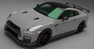 Tangerang, Banten, 24 Aralık 2022 Gri Nissan GTR R35 Nismo 'nun izole edilmiş arkaplan görüntüsü