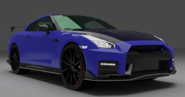 Tangerang, Banten, 24 Aralık 2022 Mavi Karbon Fiber Nissan GTR R35 Nismo 'nun 3D görüntüleme