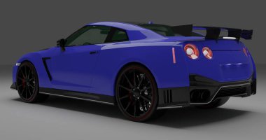 Tangerang, Banten, 24 Aralık 2022 Mavi Karbon Fiber Nissan GTR R35 Nismo 'nun 3D görüntüleme