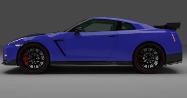 Tangerang, Banten, 24 Aralık 2022 Mavi Karbon Fiber Nissan GTR R35 Nismo 'nun 3D görüntüleme