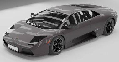 Tangerang, Banten, 22 Aralık 2022, Gri Lamborghini Murcielago 'nun 3 boyutlu yansıması izole edilmiş arka planda