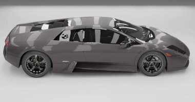 Tangerang, Banten, 22 Aralık 2022, Gri Lamborghini Murcielago 'nun 3 boyutlu yansıması izole edilmiş arka planda