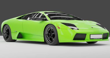 Tangerang, Banten, 20 Aralık 2022, Yeşil Lamborghini Murcielago 'nun 3 boyutlu canlandırması