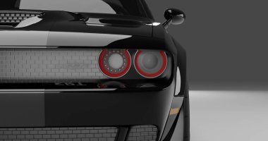 İzole edilmiş arkaplanda siyah Dodge Hellcat SRT 'nin 3D canlandırması