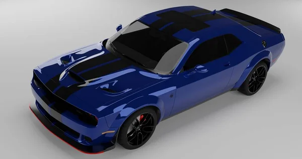 Blue Dodge Hellcat Srt在孤立背景下的3D渲染 — 图库照片